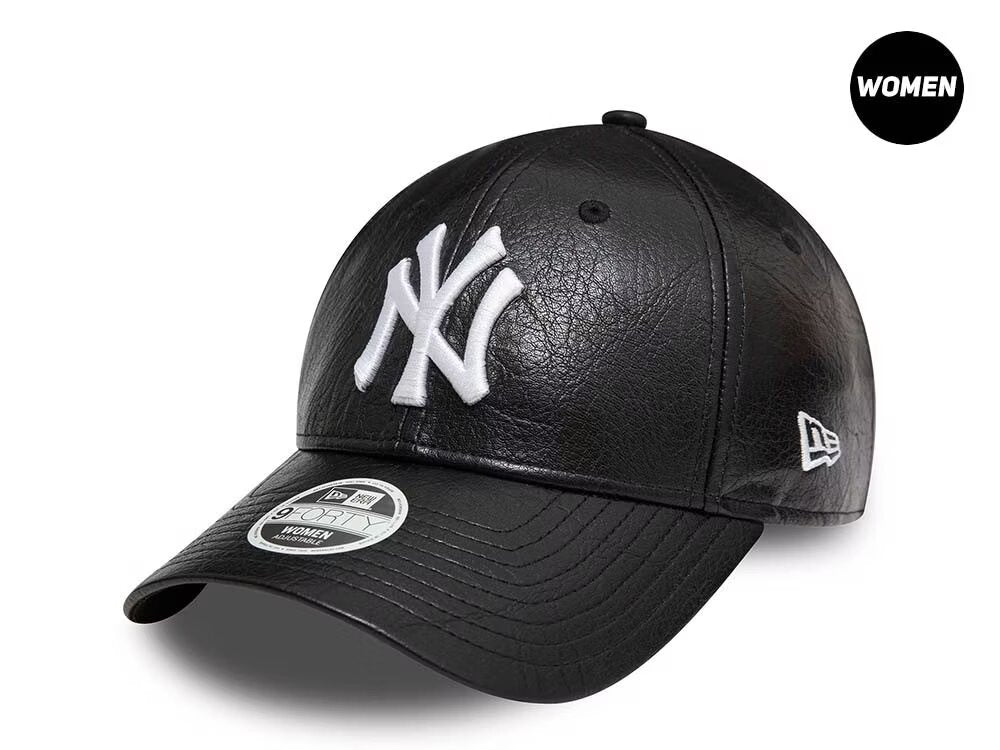 Casquette New Era 9Forty Strapback en cuir noir pour femme des Yankees de New York N: 00616