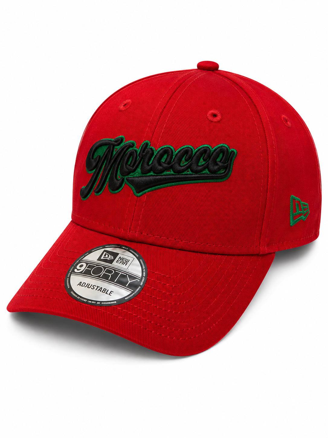 New Era 9FORTY Morocco Script Red Adjustable Cap – Black & Green Embroidery N: 00374