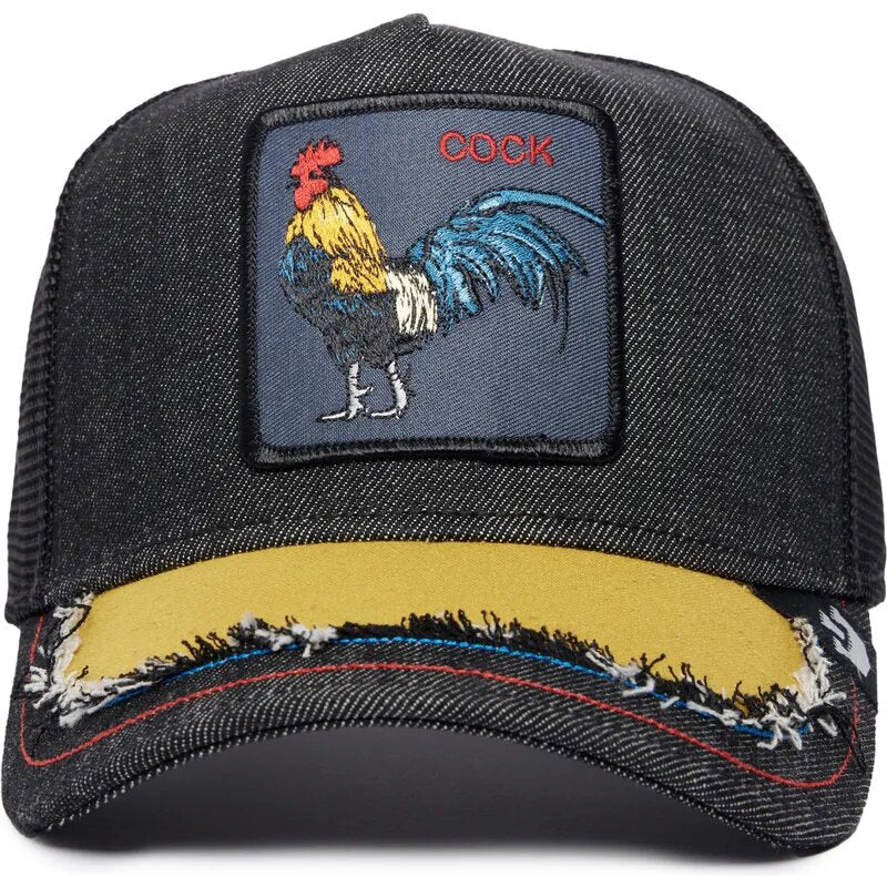 Casquette trucker noire coq Silky Cock The Farm Silky Roots Goorin Bros.