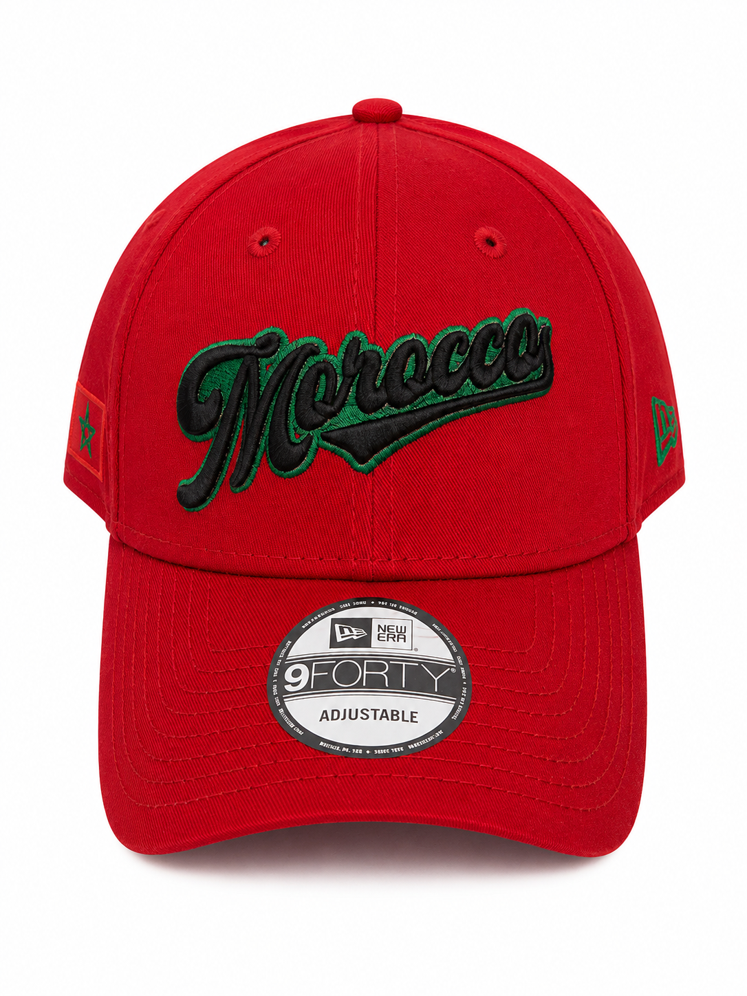 New Era 9FORTY Morocco Script Red Adjustable Cap – Black & Green Embroidery N: 00374