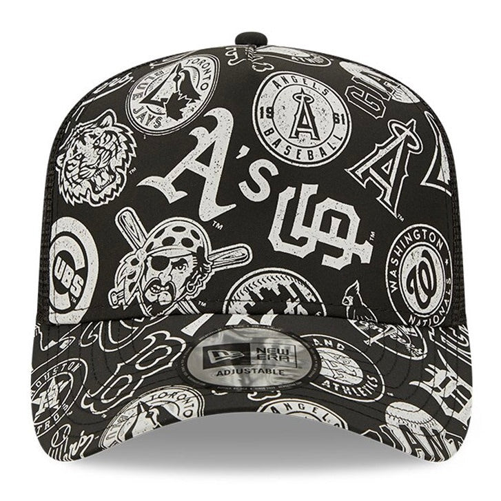 MLB All Over Print Black A-Frame Trucker Cap