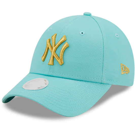 New York Yankees Womens Metallic Logo 9forty Light Blue/gold Adjustable