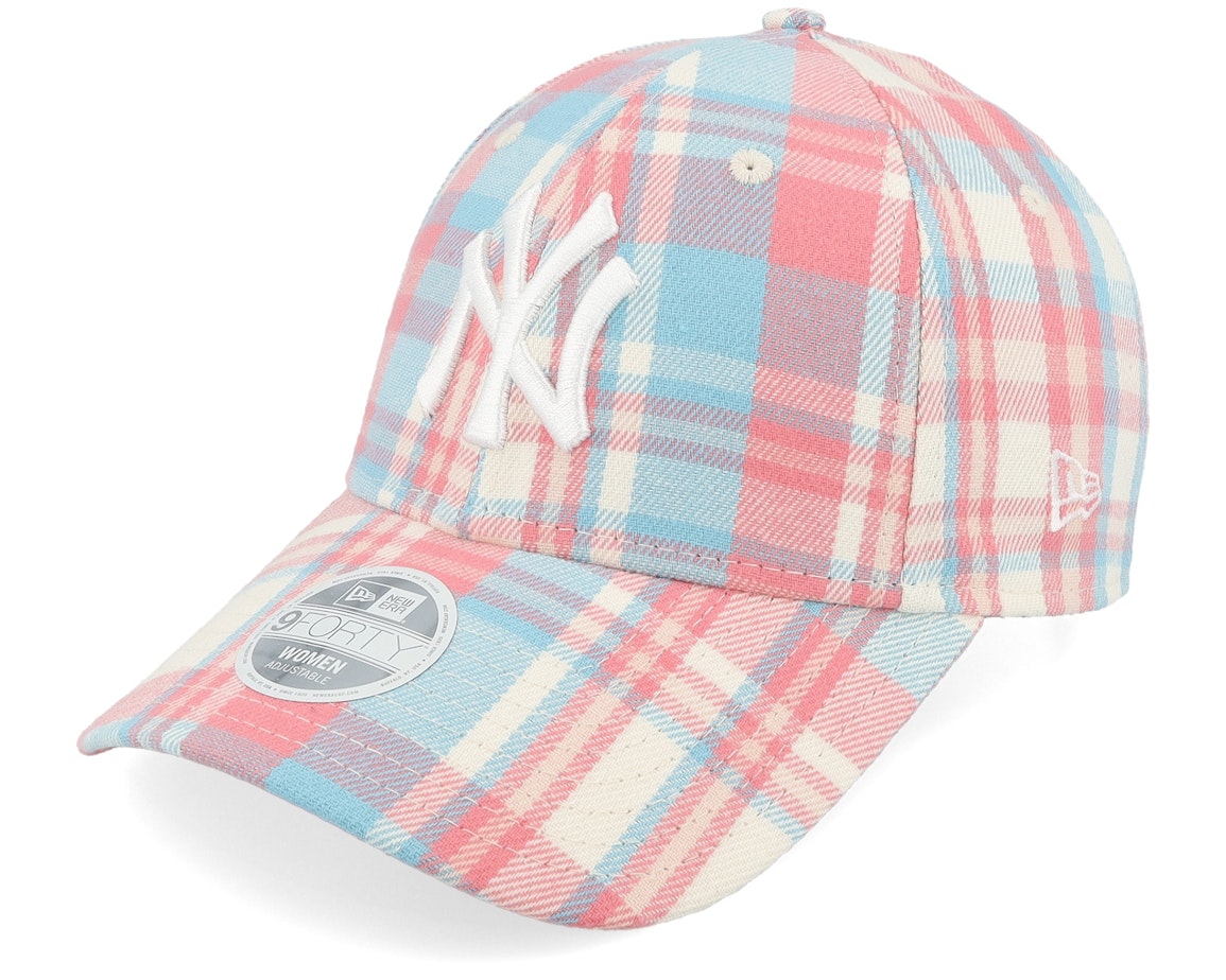 New York Yankees Womens Check 9FORTY Pink/Blue/White Adjustable