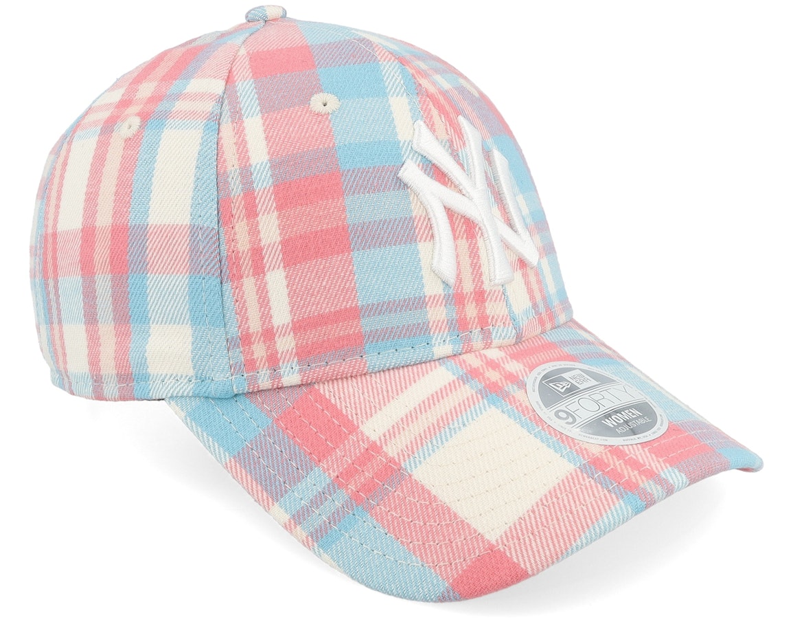 New York Yankees Womens Check 9FORTY Pink/Blue/White Adjustable