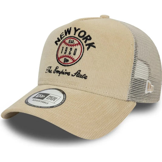 Beige 9FORTY A-Frame Cord Graphic Trucker Cap – New York States and Nations by New Era N:00691