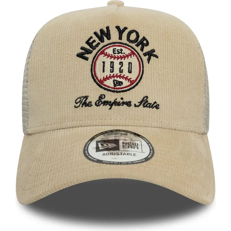 Beige 9FORTY A-Frame Cord Graphic Trucker Cap – New York States and Nations by New Era N:00691