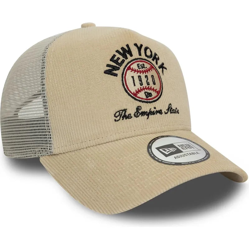 Beige 9FORTY A-Frame Cord Graphic Trucker Cap – New York States and Nations by New Era N:00691