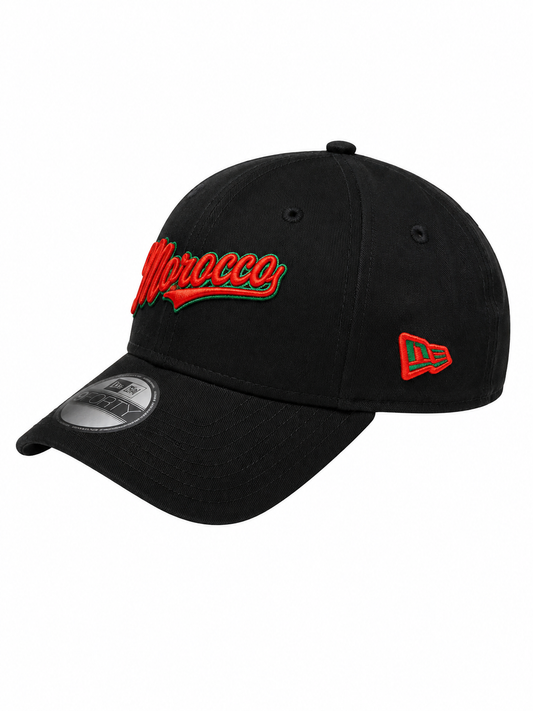 New Era 9FORTY Morocco Script Black Adjustable Cap – Red & Green Embroidery N: 00373