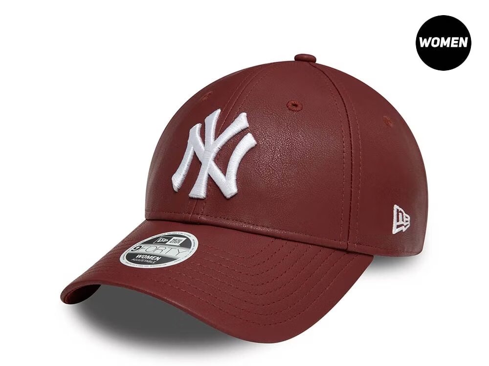 Casquette New Era 9Forty Strapback en cuir cerise des Yankees de New York pour femme N: 00626